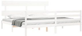 Estrutura de cama com cabeceira 200x200cm madeira maciça branco