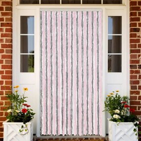 Cortina anti-insetos 100x220 cm chenille cinza-prateado e rosa