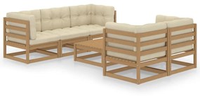 vidaXL 6 pcs conjunto lounge de jardim com almofadões pinho maciço