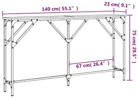 Mesa consola 140x23x75 cm derivados de madeira cinzento sonoma