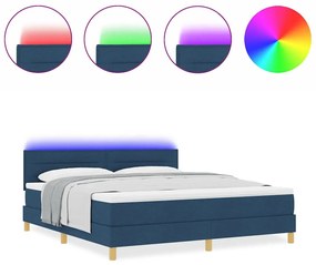 Cama Box Spring com Colchão &amp; LED Azul 180x200 cm Tecido