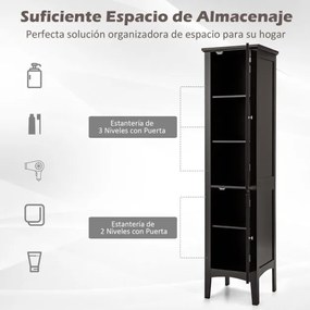 Armário para casa de banho ou cozinha 37 x 37 x 160 cm com 5 níveis de armazenamento Castanho