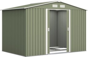 Outsunny Abrigo de Jardim Abrigo Metálico para Armazenamento de Ferramentas com Base de Reforço 4,83m² 277x195x192 cm Verde Claro | Aosom Portugal