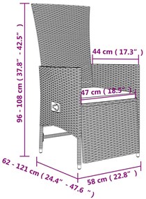 3 pcs conjunto de jantar p/ jardim com almofadões vime PE bege