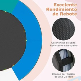 Mini-trampolim para crianças de 90 cm com luzes, dobrável, com barra de espuma e capa de segurança acolchoada multicolorida 2