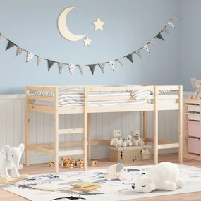 vidaXL Cama alta p/ criança c/ escada 90x190cm madeira de pinho maciça