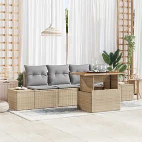 Conjunto de Sofá de Jardim de 5 Peças com Almofadas Bege de Rattan Sin
