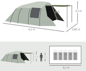 Tenda de Campismo para 4-6 Pessoas Impermeável PU2000 com Proteção UV30+ e Bolsa de Transporte 610x385x220 cm Verde