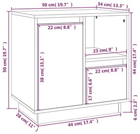 Mesa de cabeceira 50x34x50 cm madeira de pinho maciça cinzento