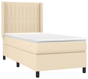 Cama box spring c/ colchão e LED 90x190 cm tecido cor creme