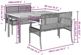 3 pcs conjunto de jantar p/ jardim com almofadões vime PE bege