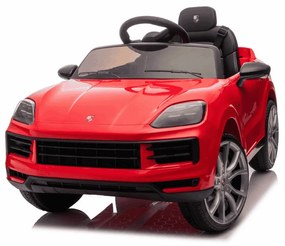 Carro elétrico para crianças Porsche Cayenne 12V com tração traseira – Licença oficial, bateria de lítio, comando remoto 2,4 GHz, leitor MP3, luzes LE