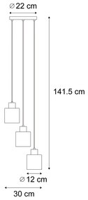 Candeeiro Pendente Moderno Preto com Vidro Fumê 3 Luzes - Dame Moderno