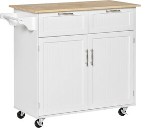 HOMCOM Carrinho de Cozinha com Rodas Móvel Auxiliar de Cozinha com 2 Gavetas 2 Portas Prateleira Ajustável 104x46x91 cm Branco | Aosom Portugal
