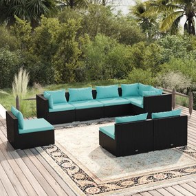 vidaXL 8 pcs conjunto lounge de jardim c/ almofadões vime PE preto