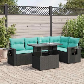 vidaXL 6 pcs conjunto sofás jardim c/ almofadões vime PE/acácia preto