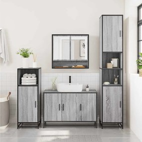 4 pcs Conjunto móveis casa de banho madeira proc. cinza sonoma