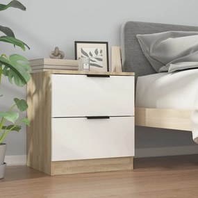 vidaXL Mesa de cabeceira derivados de madeira branco e carvalho sonoma