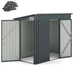 Galpão de jardim externo Galpão de ferramentas de jardim com 2 portas Design inclinado Ventilação Estrutura de metal galvanizado 235x117x185cm Marrom