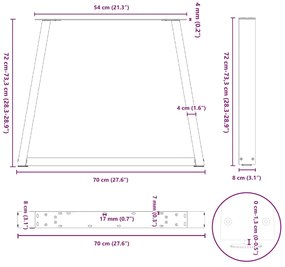 Pés para mesa de jantar em V, 3 peças, antracite, 70x(72-73,3) cm, aço