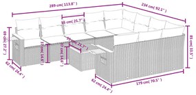 11 pcs conjunto sofás de jardim c/ almofadões vime PE preto