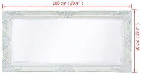Espelho de parede, estilo barroco, 100x50 cm, branco