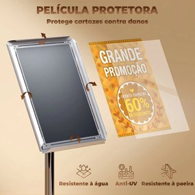 Suporte para Cartazes A3 Altura Ajustável Giratório 360° Moldura de Alumínio e Aço Inoxidável Prata