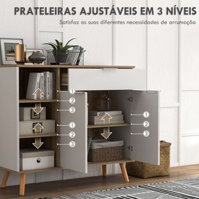 Aparador Sala de Estar com 1 Gaveta 2 Portas de Fechamento Suave e Prateleiras Ajustáveis 95x35x85 cm Branco e Madeira