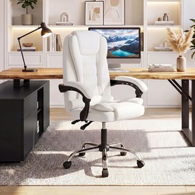 Cadeira de Escritório Ergonómica, 66 x 59-98 x 108-118 cm, Encosto Reclinável de 90-135°, Bege