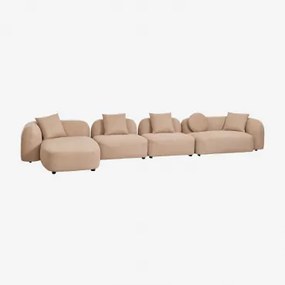 Sofá Modular Chaise Longue Esquerdo De 4 Peças Em Chenille Coco Chenille Grossa Castanho Latte - Sklum