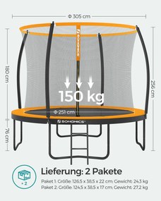 Trampolim Ø 305 cm com rede de segurança preto e laranja