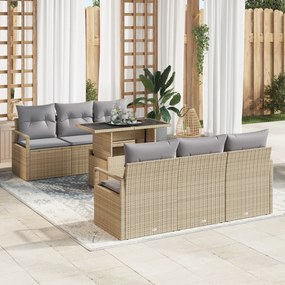 Conjunto de Sofá de Jardim de 7 Peças com Almofadas Bege Rattan Polipr