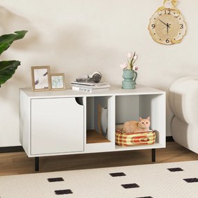 Caixa de areia para 2 gatos 100 cm com tábua de raspar amovível 100 x 52 x 55 cm Branca