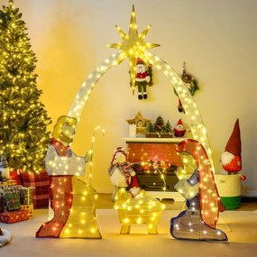 Presépio Iluminado 180 cm Decoração de Pátio da Sagrada Família Pré-iluminado com 240 Luzes LED Branco Quente Multicolorido