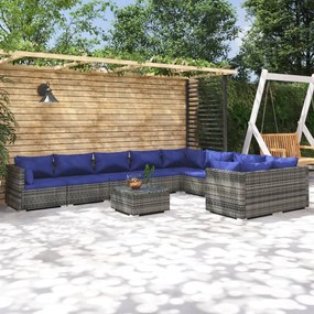vidaXL 10 pcs conjunto lounge de jardim c/ almofadões vime PE cinzento