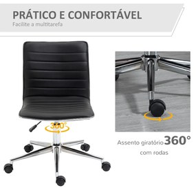 Cadeira de Escritório Ergonômica Giratória com Altura Ajustável Encosto Estofado em Couro Sintético Carga 120kg 47x57x76,5-86,5cm Preto