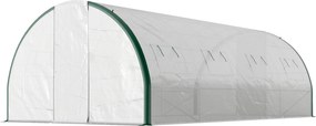 Estufa tipo túnel para jardim 600 x 300 x 200 cm com 18 m², estufa tipo túnel para jardim com portas e 8 janelas, lona de PE de 140 g/m²,  branca