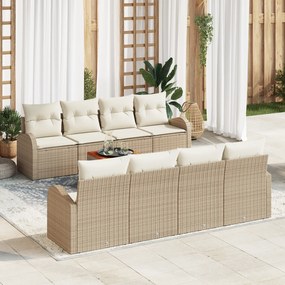 Conjunto de Sofá de Jardim de 9 Peças com Almofadas Bege de Rattan Pol