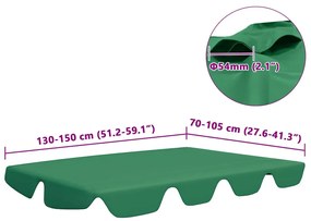 Toldo suplente p/ baloiço de jardim 150/130x105/70 cm verde