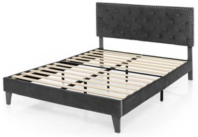 Estrutura Cama 200 x 180 cm em madeira estofada (Sem colchão), estrutura moderna com cabeceira acolchoada, botões para colchão, fácil montagem, cinza