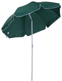 Outsunny Chapéu de Sol de Praia Ø202 cm Chapéu de Sol com Toldo Inclinável Mastro Desmontável e Base Pontiaguda para Jardim Verde