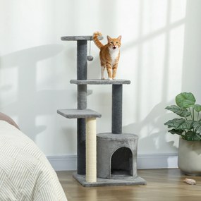 Arranhador para gatos com 103 cm de altura, plataformas, compartimentos abertos, casinha de peluche, bola de peluche, postes de sisal, base reforçada,