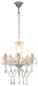 Lustre com contas de cristal redondo prateado 5 x E14