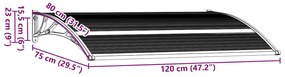 Toldo de porta 120x75 cm PC preto