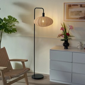 Candeeiro de pé Japandi preto com abajur castanho de tecido - Bida