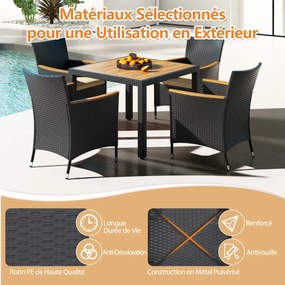 Mesa de jardim com furo para guarda-chuva Mesa de pátio quadrada em madeira de acácia para 4 pessoas
