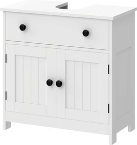 Móvel de casa de banho para lavatório (NÃO INCLUIDO) 60L x 30P x 60A cm, móvel moderno com pés, com dobradiças de fecho suave, gaveta, 2 portas, branc