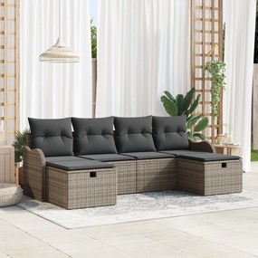 Conjunto de Sofá de Jardim de 6 Peças com Almofadas em Vime Cinza