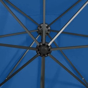 Guarda-sol jardim cantilever poste/luzes LED 250 cm azul-ciano