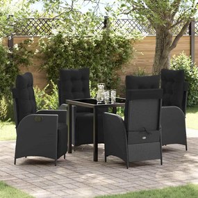 vidaXL Conjunto de Jantar de Jardim de 5 Peças Preto em Rattan Sintético
